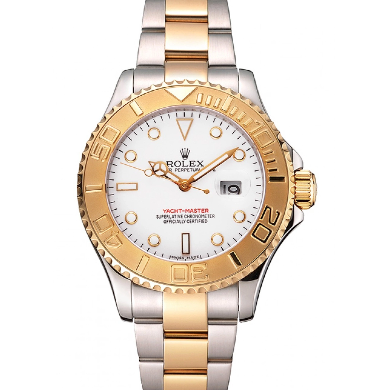 AAA Replica Watches Bezel Case Rolex Two Yacht-Master Dial Stainless Bracelet Gold White Tone Steel 0708